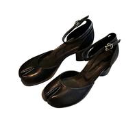 Las mujeres de Split Uno Correa Chunky Talón Puntiagudo Toe Mary Jane Zapatos individuales Correa de tobillo Hebilla Boda Fiesta Zapatos de vestir (1 negro,38)