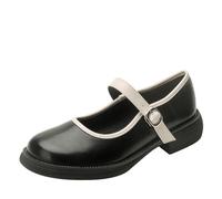 Las Mujeres de tacón Medio Mary Jane Zapatos de Cuero Suave Cómodo Retro Tacones Altos Suave Versátil Falda Zapatos Sencillos Negro Zapatos Sencillos