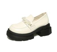 Las Mujeres de un Solo Paso de Tacones Altos con Estilo británico Temperamento Perla Hada Mocasines Estilo Universitario Moda Cómodo Clásico Aumento de Altura Tacones de Boda
