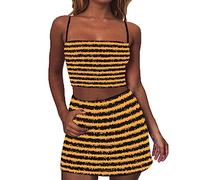 Las Mujeres De Verano De Un Solo Cuello Sin Mangas De Rayas Camiseta + Falda Vestidos