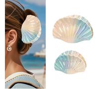Las mujeres gradiente concha clips de pelo Set 2 Pack acrílico garras de pelo antideslizante garra clips ligero boda playa sirena estilo accesorios para el cabello (05)