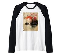 Las Mujeres japonesas y el árbol de Cerezo en Flor de Madera japonés Camiseta Manga Raglan