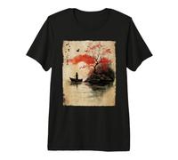 Las Mujeres japonesas y el árbol de Cerezo en Flor de Madera japonés Camiseta Premium