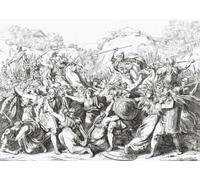 Las mujeres sabinas intervienen entre los bandos en guerra en la batalla del Lacus Curtius. Un incidente en la mitología romana. Después de una obra del siglo XIX de Bartolomeo Pinelli. Póster impreso