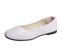 Las mujeres sólidas de gran tamaño se desliza en plana comodidad plana casual solo zapatos zapatos de lona de las señoras, Blanco, 39 EU