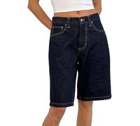 Las Mujeres Y2k Bermuda Pantalones Cortos de Mezclilla de Talle bajo Pierna Ancha hasta la Rodilla Carpintero Largo Jean Pantalones Cortos Verano Vaca Chica holgadas Jorts(A,S)