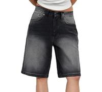 Las Mujeres Y2k Bermuda Pantalones Cortos de Mezclilla de Talle bajo Pierna Ancha hasta la Rodilla Carpintero Largo Jean Pantalones Cortos Verano Vaca Chica holgadas Jorts(C,S)