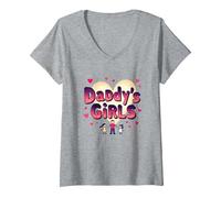 Las niñas de papá: Impresionante como el Amor Familiar de mis Hijas Camiseta Cuello V, Mujer, Gris Jaspeado, XL