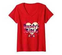 Las niñas de papá: Impresionante como el Amor Familiar de mis Hijas Camiseta Cuello V, Mujer, Rojo, L