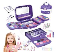 Las niñas juegan a maquillarse, jugar a maquillarse | Juego de vestir princesas lavables,Kit de maquillaje para niños, kits de cosméticos con espejos, juguetes de maquillaje para niñas, niños de 3 a 1