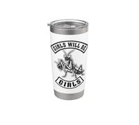 Las niñas serán chicas Mantis Skull Feminista Vaso térmico de acero inoxidable de doble pared