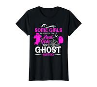 Las niñas Van a Cazar Fantasmas Investigador Paranormal Camiseta gráfica económica, Mujer, Negro, L