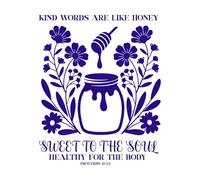 Las palabras amables son como la miel. Diseño cristiano con versículo bíblico Proverbios 16:24. Calcomanías de letras 65.6x80.6cm No se cae Azul oscuro