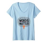 Las Palabras importan Anti Bullying Empatía Amor Respeto Bondad Camiseta Cuello V, Mujer, Azul Bebé, M