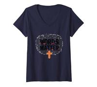 Las Palabras importan Anti Bullying Empatía Amor Respeto Bondad Camiseta Cuello V, Mujer, Azul Marino, S