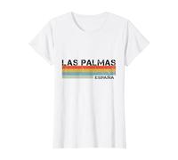 Las Palmas Vintage Rayas Camiseta, Mujer, Blanco, XS