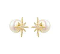 Las perlas cálidas se encuentran con deslumbrantes aretes de estrellas, pendientes de circón de micro incorporación elegantes y de alta gama para mujeres