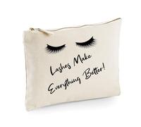 Las pestañas hacen que todo sea mejor, bolsa de maquillaje divertida, beige
