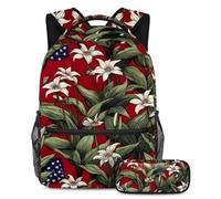 Las plantas de la bandera estadounidense vuelven a la escuela con nuestro juego de mochila y estuche para niños, niñas y adolescentes, Multicolor#01, B：29.4x20x40cm P：19x7.5x3.8cm, Mochilas Daypack