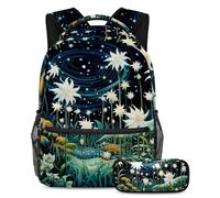 Las plantas estrelladas vuelven a la escuela con nuestro juego de mochila y estuche para niños, niñas y adolescentes, Multicolor#04, B:29.4x20x40cm P:19x7.5x3.8cm, Mochilas Daypack