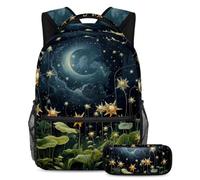 Las plantas estrelladas vuelven a la escuela con nuestro juego de mochila y estuche para niños, niñas y adolescentes, Multicolor#01, B：29.4x20x40cm P：19x7.5x3.8cm, Mochilas Daypack