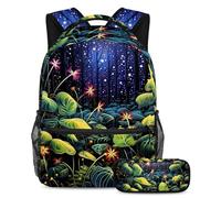 Las plantas estrelladas vuelven a la escuela con nuestro juego de mochila y estuche para niños, niñas y adolescentes, Multicolor#06, B:29.4x20x40cm P:19x7.5x3.8cm, Mochilas Daypack
