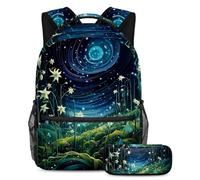 Las plantas estrelladas vuelven a la escuela con nuestro juego de mochila y estuche para niños, niñas y adolescentes, Multicolor#07, B:29.4x20x40cm P:19x7.5x3.8cm, Mochilas Daypack
