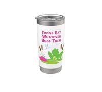 Las ranas comen lo que sea que los insectos libélula divertido juego de palabras de rana Vaso térmico de acero inoxidable de doble pared