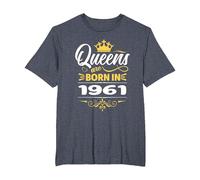 Las Reinas Nacen en 1961 Cumpleaños Mujer Cumpleaños Novia Camiseta, Hombre Tallas Grandes, Azul Jaspeado, 2X Alto