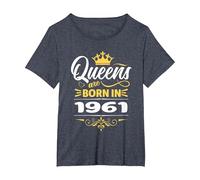 Las Reinas Nacen en 1961 Cumpleaños Mujer Cumpleaños Novia Camiseta, Mujer Tallas Grandes, Azul Jaspeado, 2XL Grande