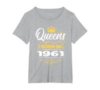 Las Reinas Nacen en 1961 Cumpleaños Mujer Cumpleaños Novia Camiseta, Mujer Tallas Grandes, Gris Jaspeado, 2XL Grande