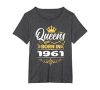 Las Reinas Nacen en 1961 Cumpleaños Mujer Cumpleaños Novia Camiseta, Mujer Tallas Grandes, Jaspeado Oscuro, 2XL Grande