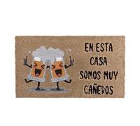 LAS TELAS ... Felpudo 100% Fibra de Coco Antideslizante Estampado Frase En Esta Casa Somos Muy Cañeros. Alfombra Puerta. Felpudo Entrada. Medida 40 * 70cm.