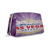 Las Vegas - Bolsa de maquillaje, bolsa de cosméticos, diseño de cartel de Las Vegas sobre la noche morada, organizador de cuero, bolsa de aseo reutilizable, morado, M, Morado_2, Talla única, Estuche
