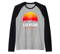 Las Vegas Nevada State USA Vintage Sunset City Skyline Camiseta Manga Raglan