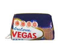 Las Vegas Night City - Bolsa organizadora de maquillaje de mano de piel con cremallera de gran capacidad, bolsa de maquillaje de viaje para artículos de tocador