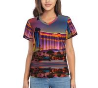 Las Vegas Sunset 1 Print - Camisetas clásicas con cuello en V para mujer, ideales para primavera, verano y otoño, Negro, L
