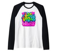 Las Vegas Vibrante Skyline Rainbow Retro City Art Camiseta Manga Raglan