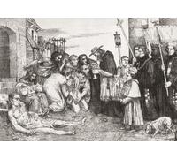 Las víctimas de la peste de Roma después de un grabado del artista francés Alphonse Legros 1837 - 1911. Las personas golpeadas con la plaga reciben el último sacramento de un cardenal al que asisten