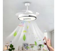 LASANAY Moderno Ventilador de Techo con Luz dormitorio Bluetooth Lámpara Ventilador Techo Silencioso de Aspas plegables Celing Fan Light Blanco Regulable para Comedor Salón (Black-Bluetooth)