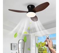 LASANYA Ventilador de Techo con Luz Habitación Infantil Lámpara Ventilador Techo 3 Aspas Celing Fan with Light Regulable para Comedor Salón Dormitorio (Black-Wood Grain, 86CM)