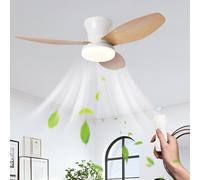 LASANYA Ventilador de Techo con Luz Habitación Infantil Lámpara Ventilador Techo 3 Aspas Celing Fan with Light Regulable para Comedor Salón Dormitorio (White-Wood Grain, 86CM)