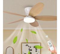 LASANYA Ventilador de Techo con Luz y Mando a Distancia Salón, Silencioso Regulable Led Lampara Ventilador Techo de 5 Aspas Ceiling Fan with Light Para Oficina, Reversible, Motor DC-White-Wood||100CM