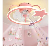 LASANYA Ventilador de Techo Moderno Estrella Infantil con Luz y Mando a Distancia, Lampara Ventilador Techo Inteligente Bluetooth para Habitación Infantil, Celing Fan with Light Regulable-Rosa