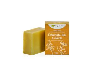 laSaponaria Jabón sólido de aceite de oliva BIO - Caléndula y avena (100 g) - apto para el cuerpo y el rostro