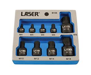 Laser 6725 Low Profile Spline Socket Bit Set, Silver, 1/4"D, 3/8"D, 1/2"D, 9pc