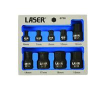 Laser 6726 Low Profile Impact Hex Socket Bit Set 1/4"D, 3/8"D 9pc, Silver
