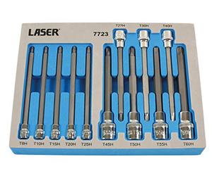 Laser 7723 Long Tamperproof Torx® Socket bit Set 1/4" D, 3/8" D, 1/2" D
