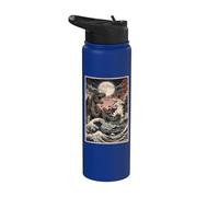 Láser Cat vs T-Rex Japanese Kaiju Battle Luna Llena Stainless Steel Insulated Water Bottle
