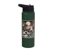 Láser Cat vs T-Rex Japanese Kaiju Battle Luna Llena Stainless Steel Insulated Water Bottle
